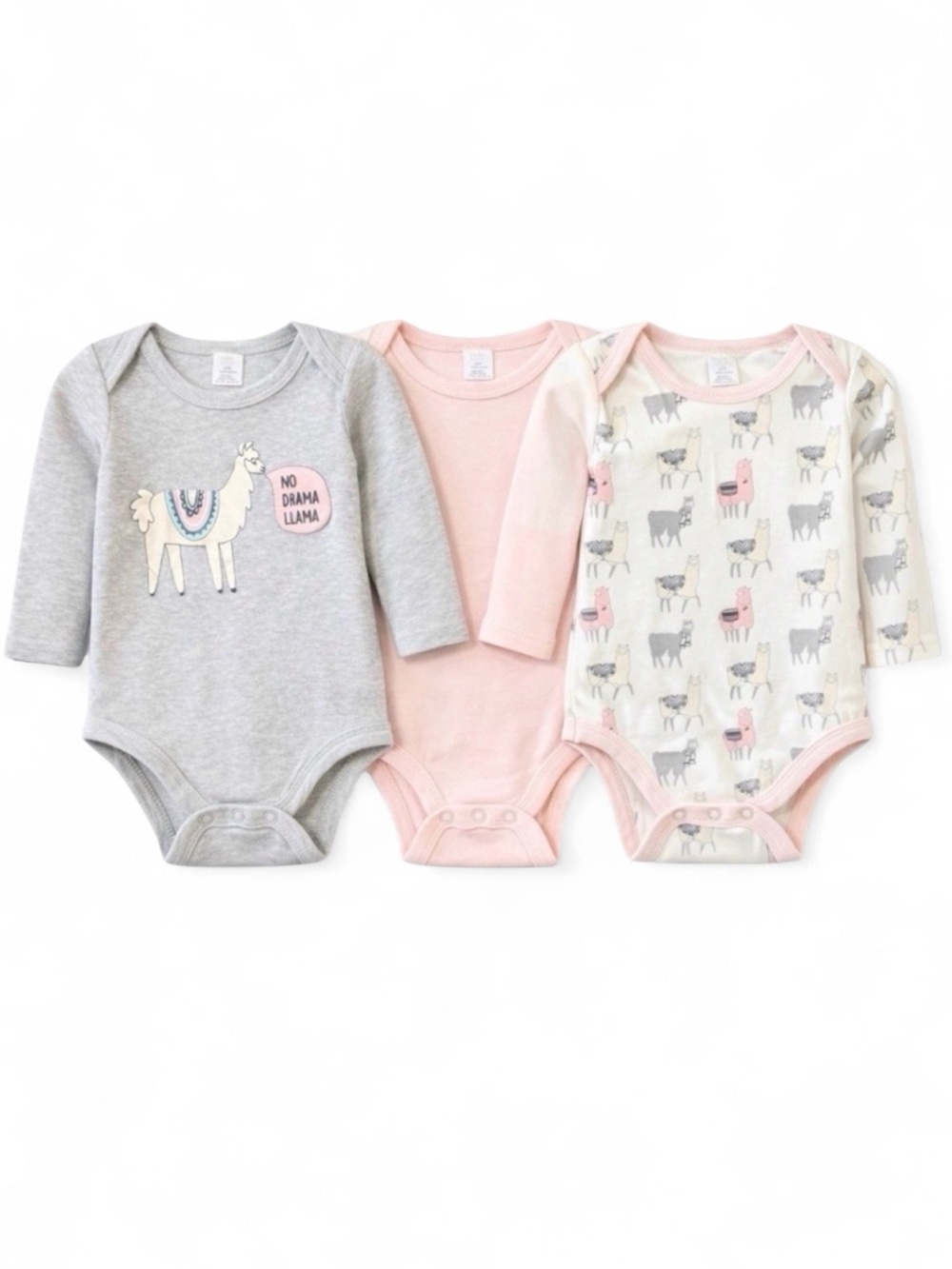 Baby Kiss Girl Long-Sleeve Llama Bodysuits 3PC 12M